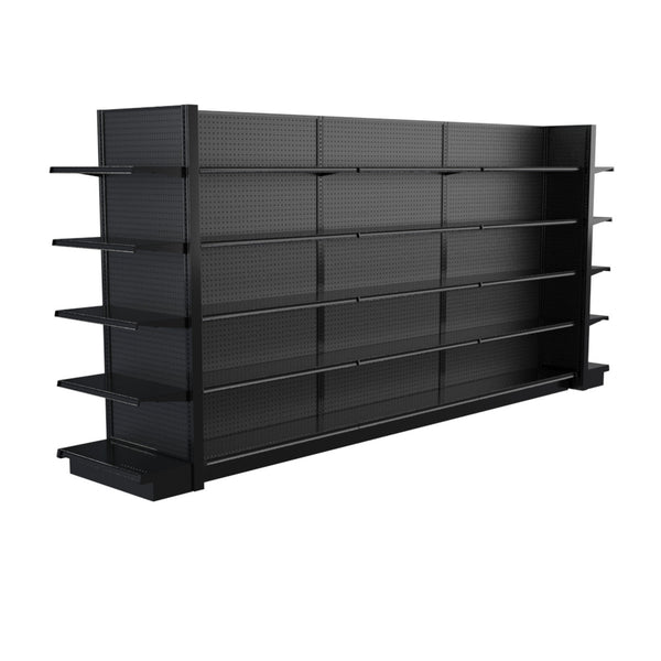 Lozier Black Gondola Shelving Island Display - 15ft Wide, 78"H, 13"D, 40 Shelves