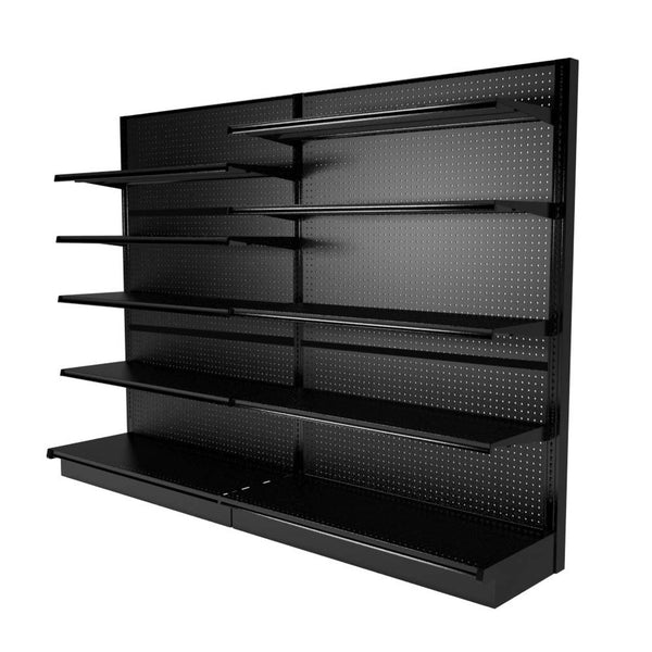 Lozier Black Gondola Shelving Wall Display with 10 Shelves 96W 84H 19D